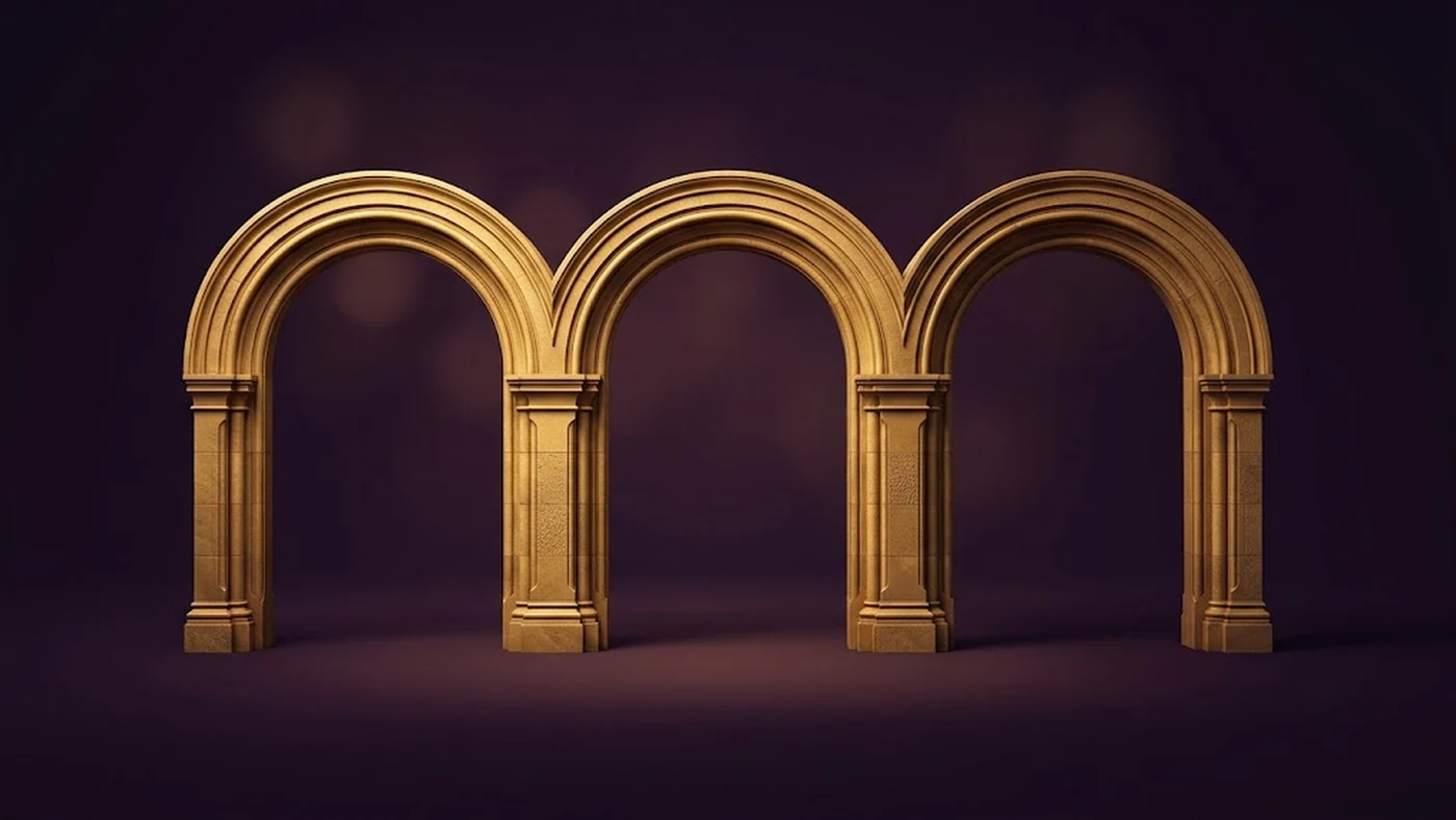 Three interlinked golden arches