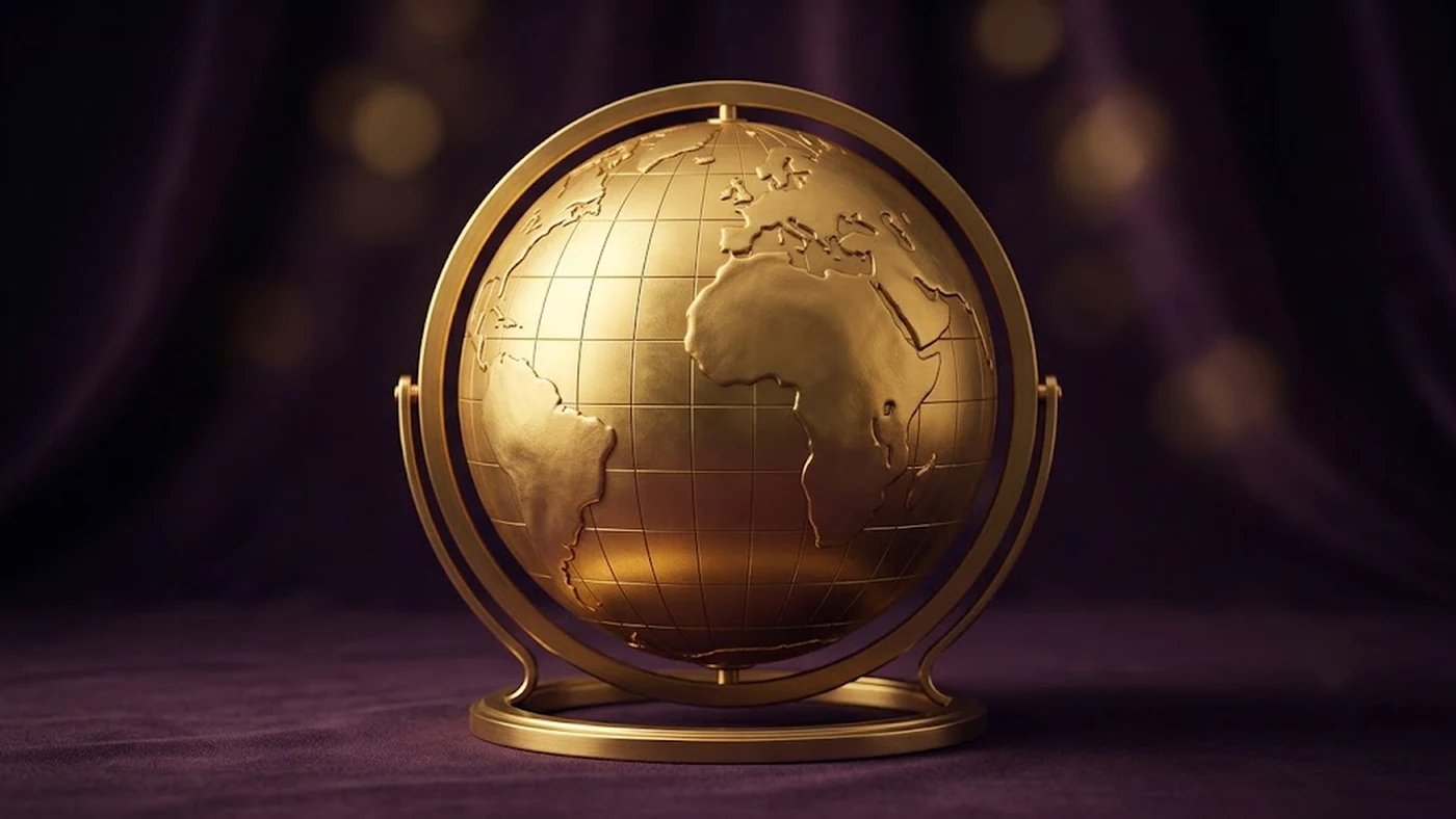 An antique gold globe with engraved meridians